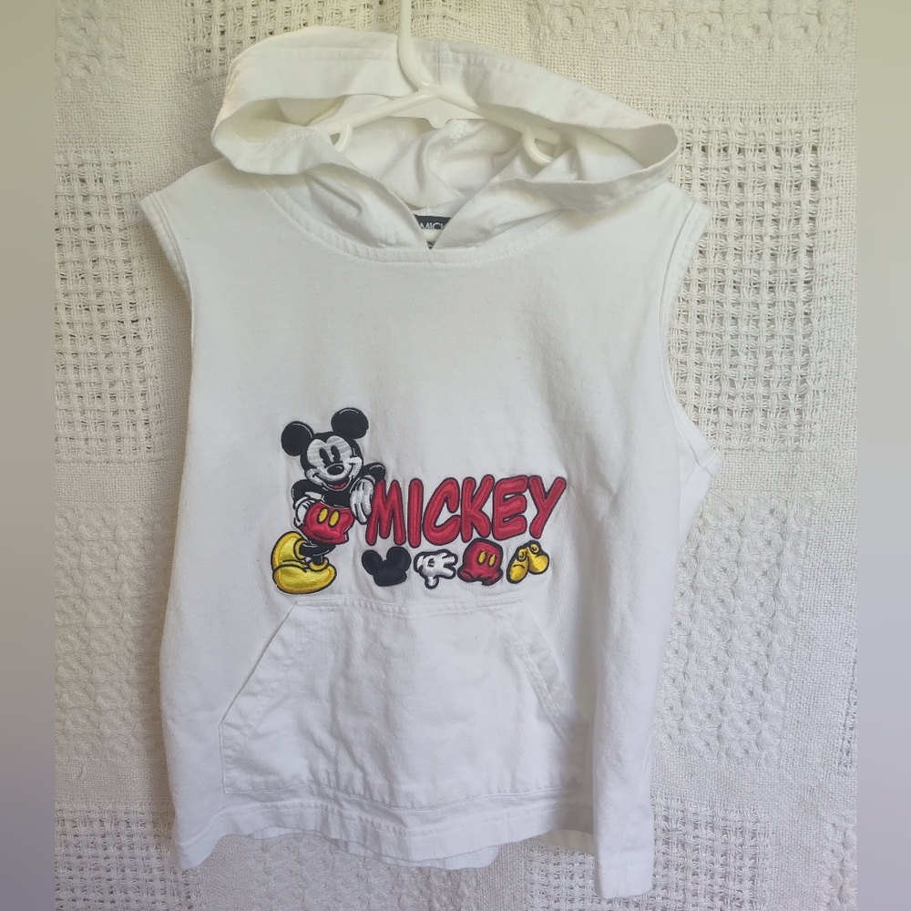 Vintage 90's Sleeveless Hooded Hoodie Mickey Mouse Shirt Embroidered Size Large